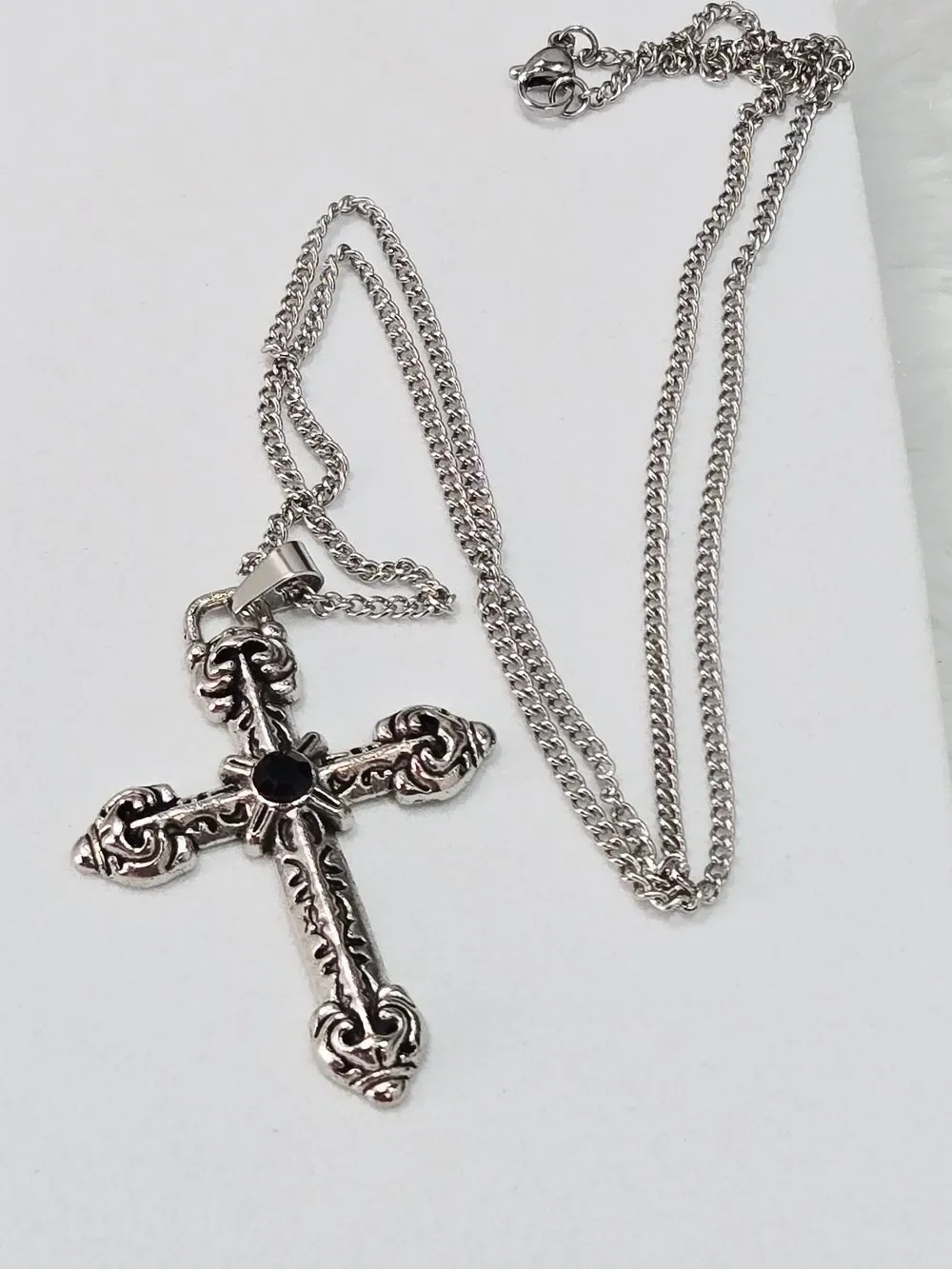 Sacina Gothic Cross Necklace Black Rhinestone Stainless Steel Pendant Y2K Punk